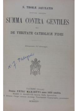 Summa Contra Gentiles, 1924r.