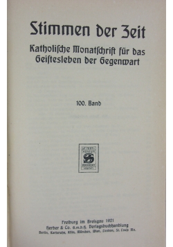 Stimmen der Zeit, 100. Band, 1921r.