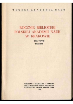 Rocznik Biblioteki Polskiej Akademii Nauk w Krakowie Rok VII/VIII