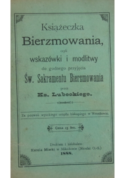Książeczka Bierzmowania, 1888r.