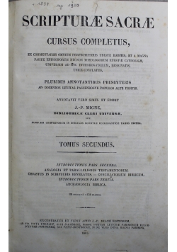 Scripturae Sacrae Cursus Completus  Tomus  Secundus 1866 r