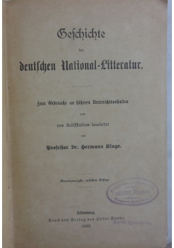 Geschichte der deutschen national-literatur, 1893r.