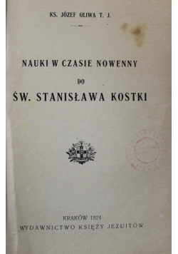 Nauki w czasie nowenny do Św Stanisława Kostki 1924r