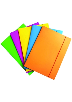 Teczka z gumką Fluo karton/lakier A4 3-skrzydłowa mix kolorów 25 sztuk