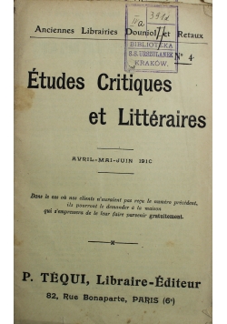 Etudes Critiques et Litteraires  Nr 4 1910 r.