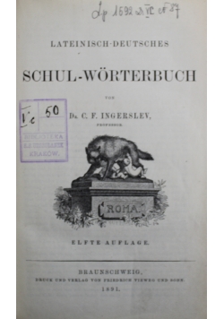 Lateinische Deutsches Schul Worterbuch 1891 r.
