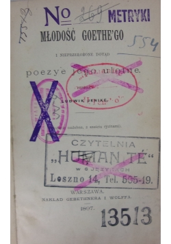Młodość Goethe'go, 1897 r.