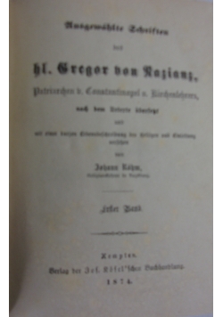 Ausgewahlte Schriften des heiligen Gregorius, erster Band, 1874 r.