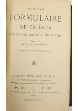 Nouveau Formulaire De Prieres, 1907 r.