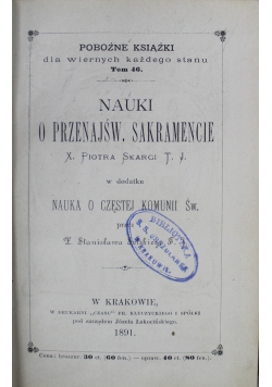 Nauki o Przenajśw Sakramencie 1891 r