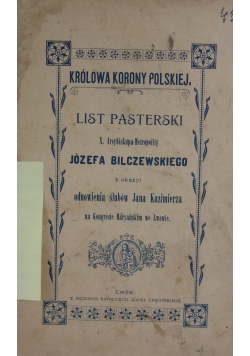List pasterski  X. Arcybiskupa Mertopolity Józefa Bilczewskiego  z okazji odnowienia ślubów Jana Kazimierza 1904 r.