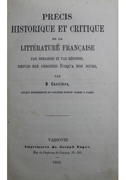 Precis Historique et Critique de la Litterature Francaise 1863 r.