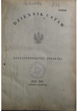 Dziennik ustaw Rzeczypospolitej Polskiej nr od 1 do 55 1921 r.