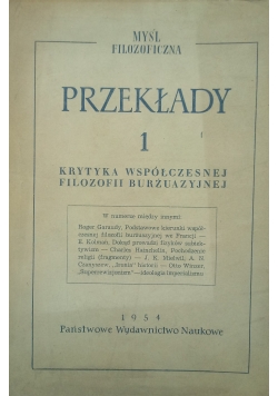 Przekłady 1. Krytyka współczesnej filozofii burżuazyjnej
