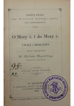 O Mszy ś. i do Mszy ś. 1892 r.