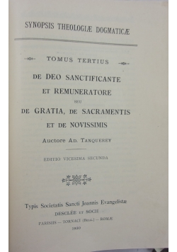 Synopsis Theologiae Dogmaticae, tom III, 1930r.