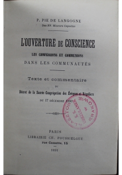 L ouverture de Conscience 1891 r