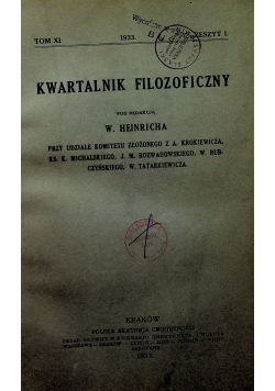 Kwartalnik filozoficzny tom XI zeszyt od I do IV 1933r
