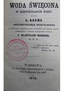 Woda święcona w dziewiętnastym wieku 1872 r