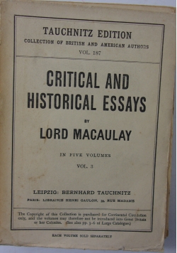Critical and historical essays  1923r.