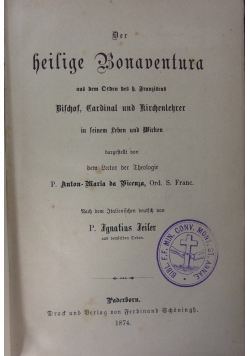 Der heilige Bonaventura , 1874r.