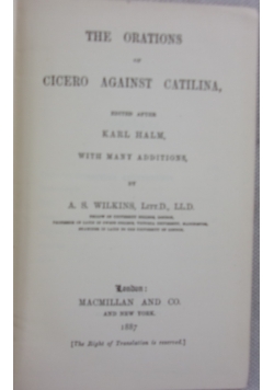 The Orations of Cicero Against Catlina,1887 r.