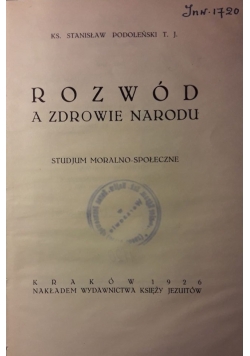 Rozwód a zdrowie narodu 1926 r