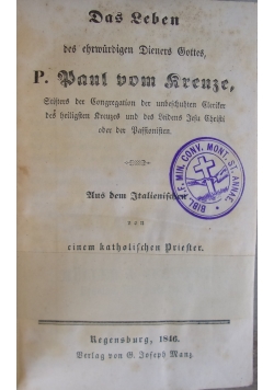 Das Leben des ehrwurdigen Dieners Gottes, 1846r.