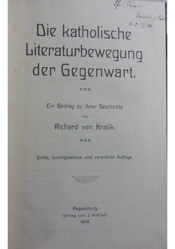 Die katholische Literaturbewegung der Gegenwart, 1909 r.