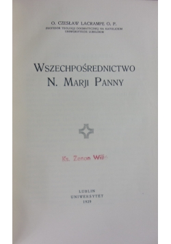 Wszechpośrednictwo N. Marji Panny, 1929 r.