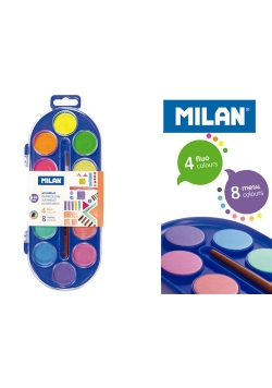 Farby akwarelowe Milan 12 kolorów 4 fluo+8 metalizowane