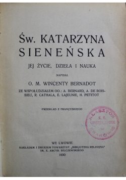Św Katarzyna Sieneńska jej życie dzieła i nauka 1930 r.