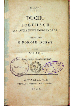 O duchu i cechach prawdziwey pobożności 1830 r.