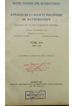 Annales de la Societe Polonaise de Mathematique, 1946 r.