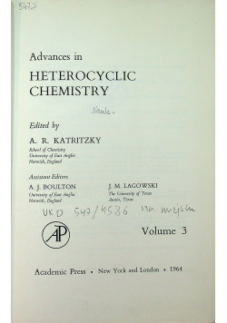 Advances in heterocyclic chemistry Volume 3