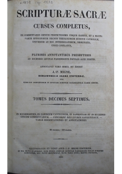 Scripturae Sacrae Cursus Completus Tomus Decimus Septimus 1864 r.