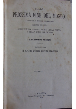 Sulla Prossima Fine Del Mondo, 1874r.