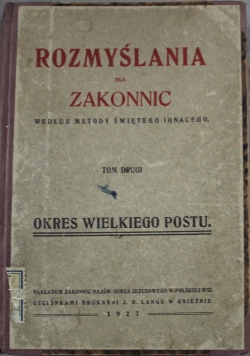 Rozmyślania dla zakonnic Tom II 1927 r.