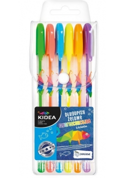 Długopisy żelowe Fluo 6 kolorów KIDEA