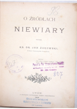 O źródłach niewiary, 1903 r.