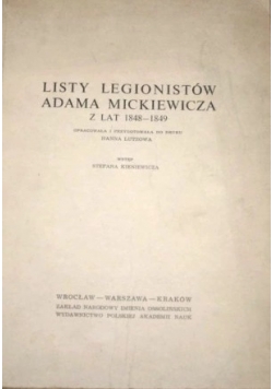 Listy Legionistów Adama Mickiewicza Z 1848-1849