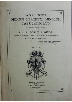 Analecta Ordinis Fratrum Minorum Capuccinorum Volumen LVI 1940 r.