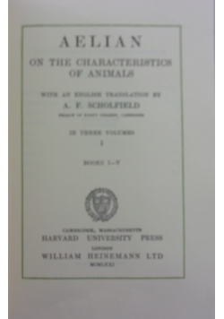 Aelian on the Characteristics of Animals I