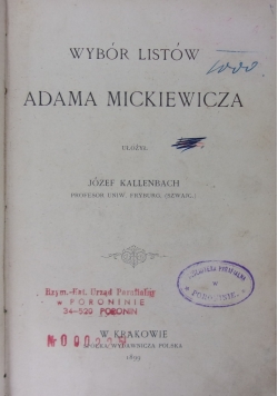 Wybór listów Adama Mickiewicza  1899 r.