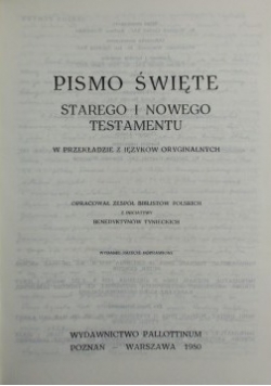 Pismo Święte Starego i Nowego Testamentu W przekładzie z języków oryginalnych