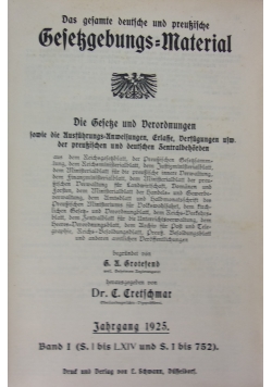 Das gesamte deutsche und Preussische Gesessgebungs Material, 1925 r.