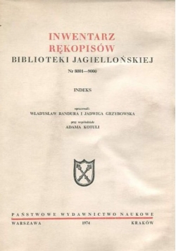 Inwentarz rękopisów biblioteki Jagiellońskiej nr 8001-9000