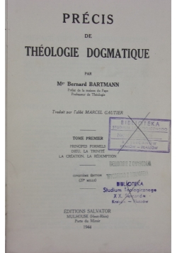 Precis de theologie dogmatique, 1944 r.