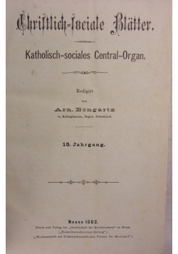 Christlich = lociate Blatter. Katolisch-sociales Central-organ, 1885r.
