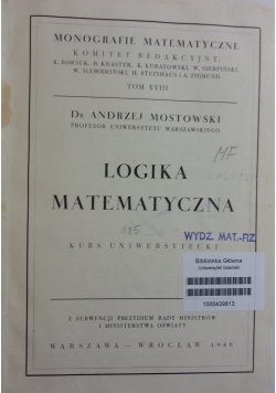 Logika matematyczna Kurs uniwersytecki 1948 r.